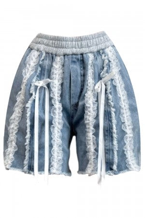 “Lace Me Up” Denim Lounge Shorts