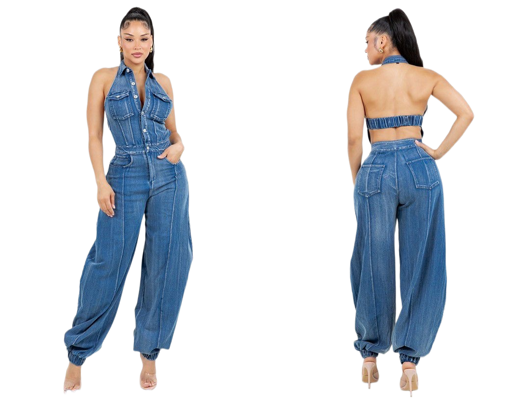 “Denim Muse” Halter Jumpsuit