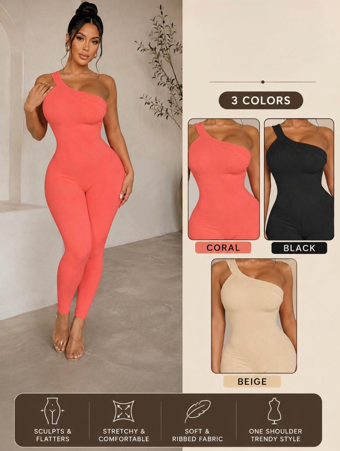 “Sculpt & Slay” One-Shoulder Jumpsuit