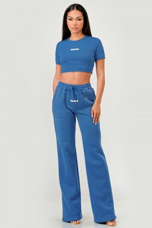 “Keep It Cute” Ribbed Crop & Flare Sweatpants Set
