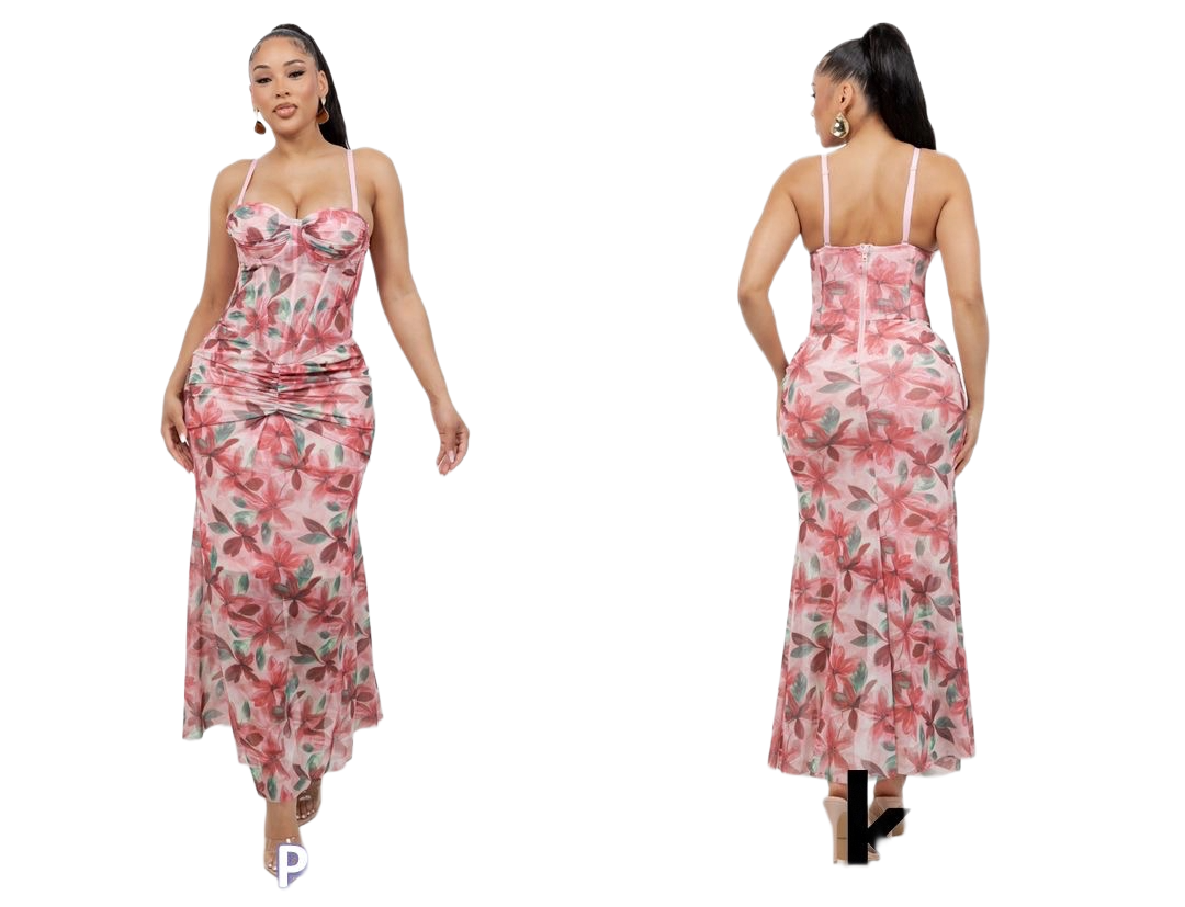 “Blossom Muse Corset” Maxi Dress