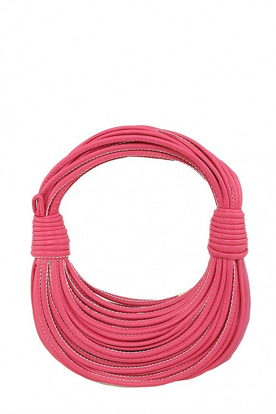 “Leather String Drape” Top Handle Bag