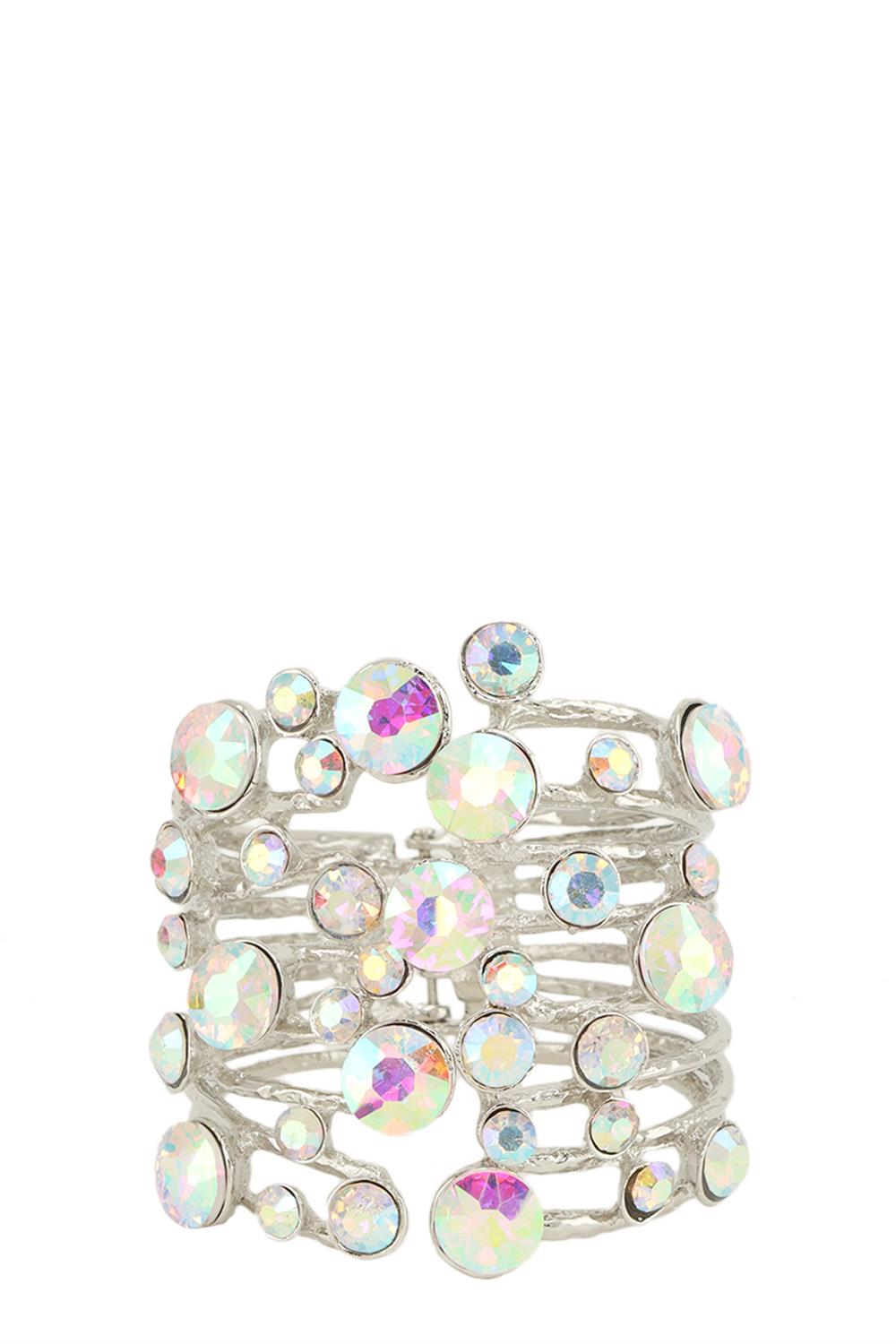 Multi Crystal Rhinestone Long Metal Bracelet
