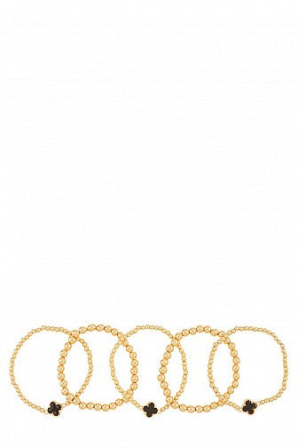 Black Clover Gold Beaded Stretch Bracelet Set – 5 Piece