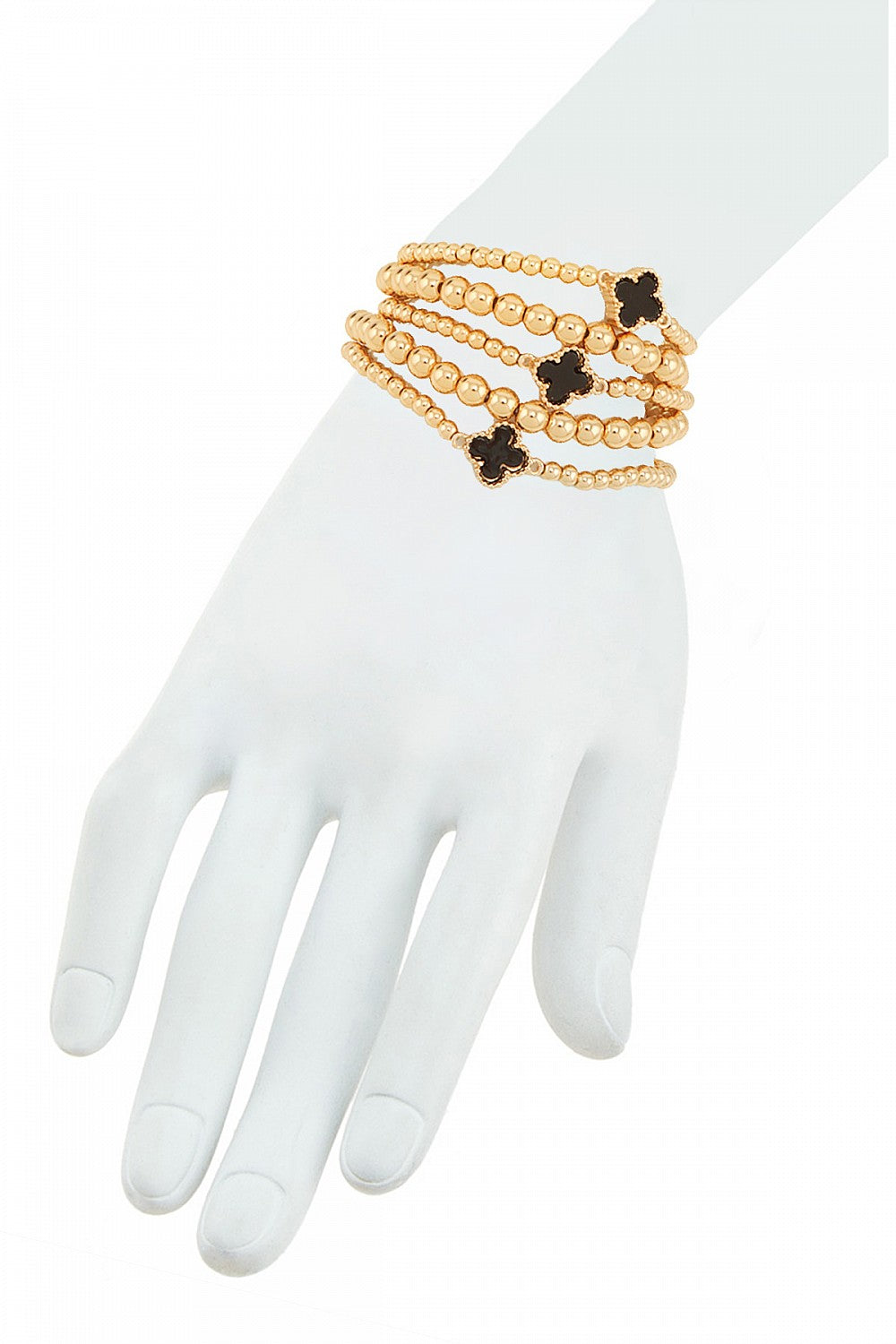 Black Clover Gold Beaded Stretch Bracelet Set – 5 Piece