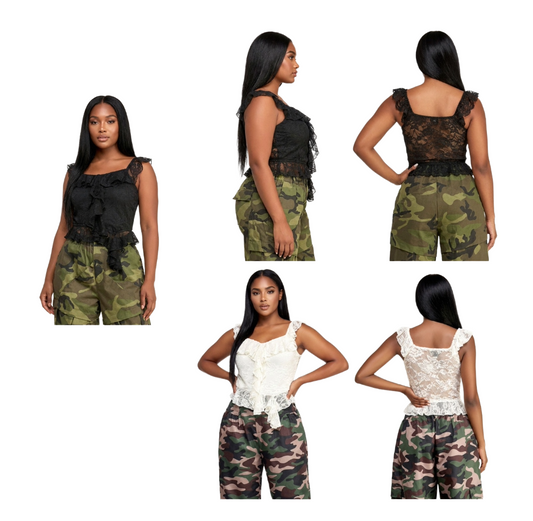 “Lace & Luxe” Ruffle Top