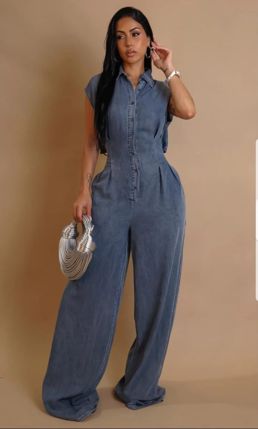 “Denim After Dark” Wide-Leg Jumpsuit