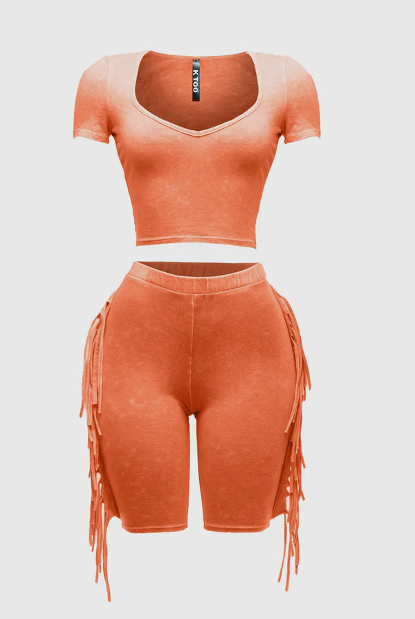 “Fringe” Biker Short Set