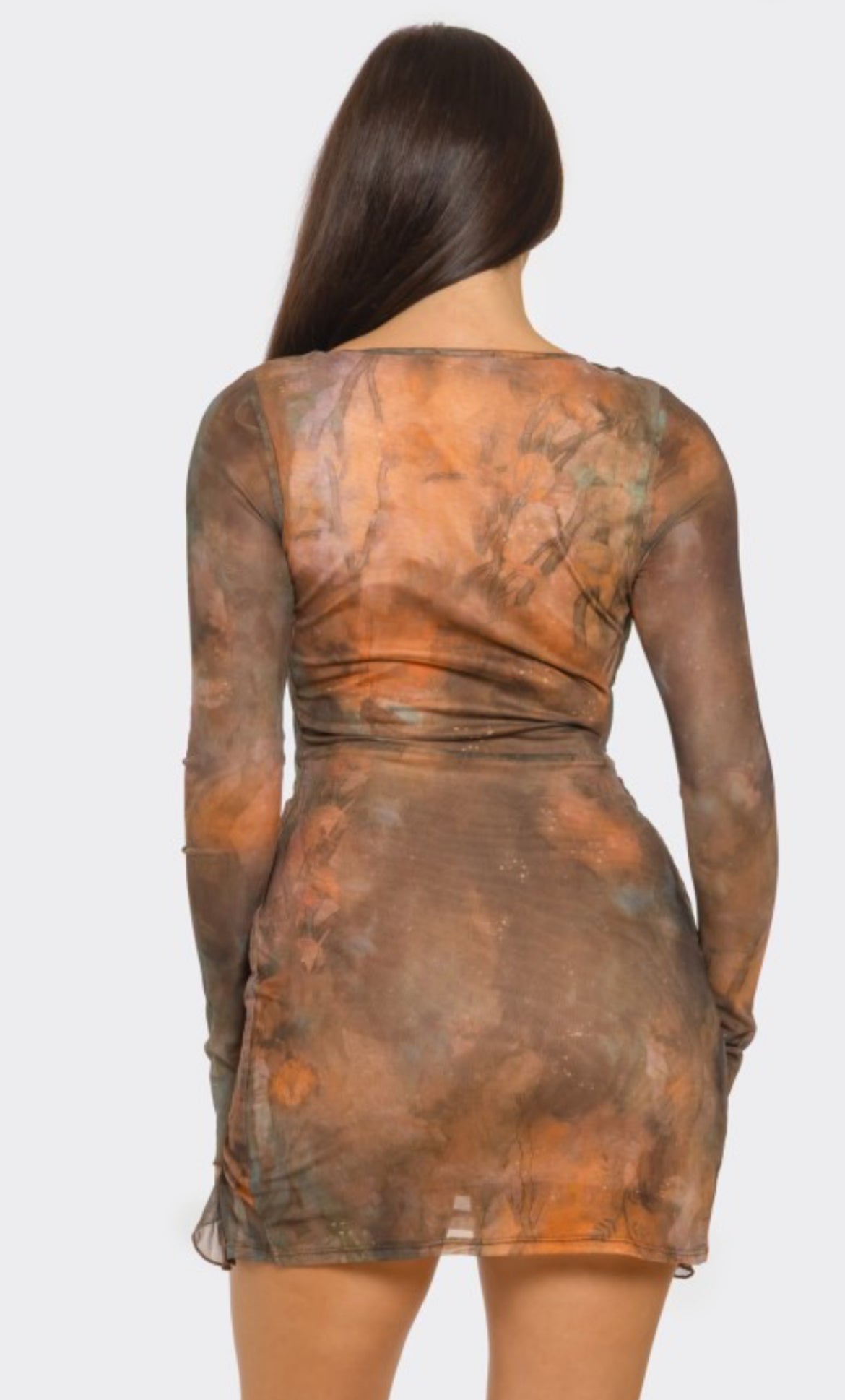 “Autumn Aura” Mesh Ruffle Mini Dress