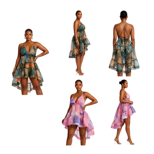 “Painted Paradise” High-Low Dress