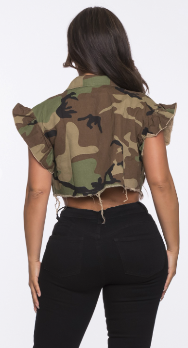 "Ruffles" Camo Crop Top