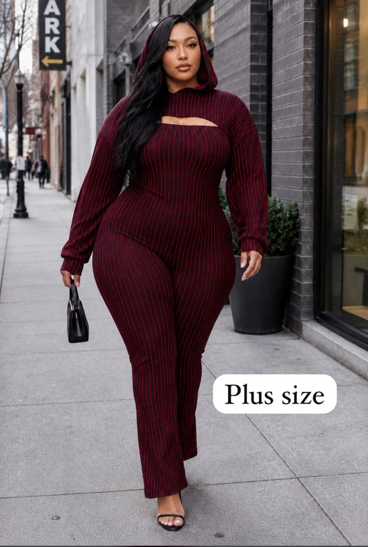 “Crimson Nights” Hooded Jumpsuit Set