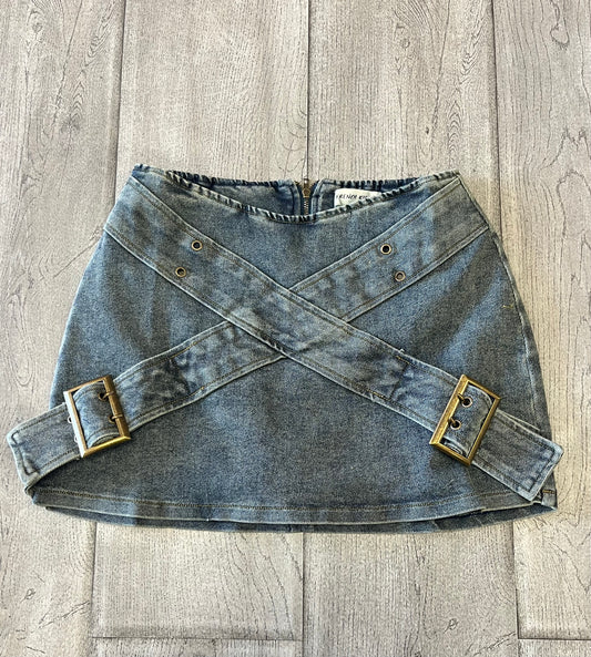“Double Buckle” Denim Mini Skirt