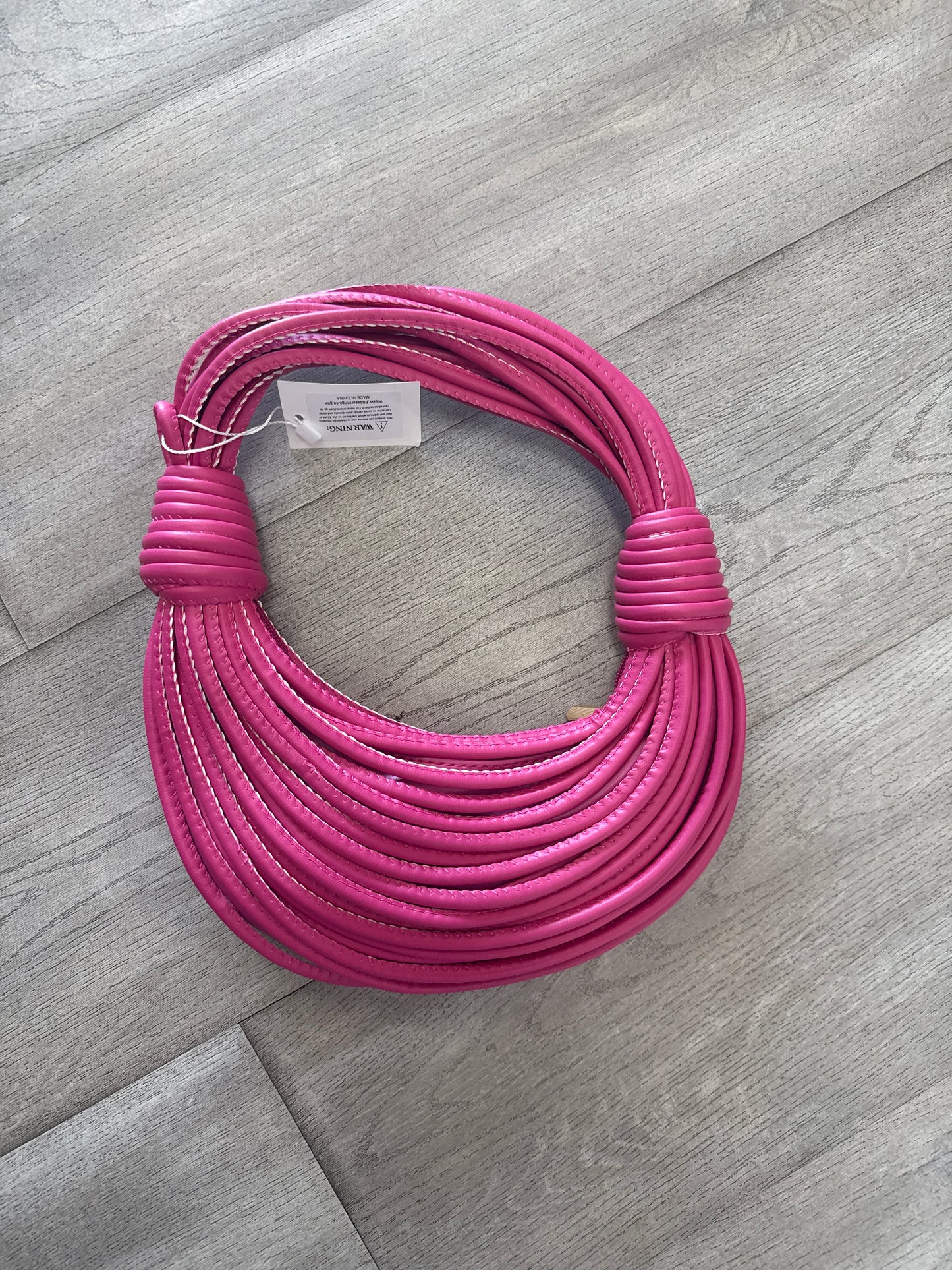 “Leather String Drape” Top Handle Bag