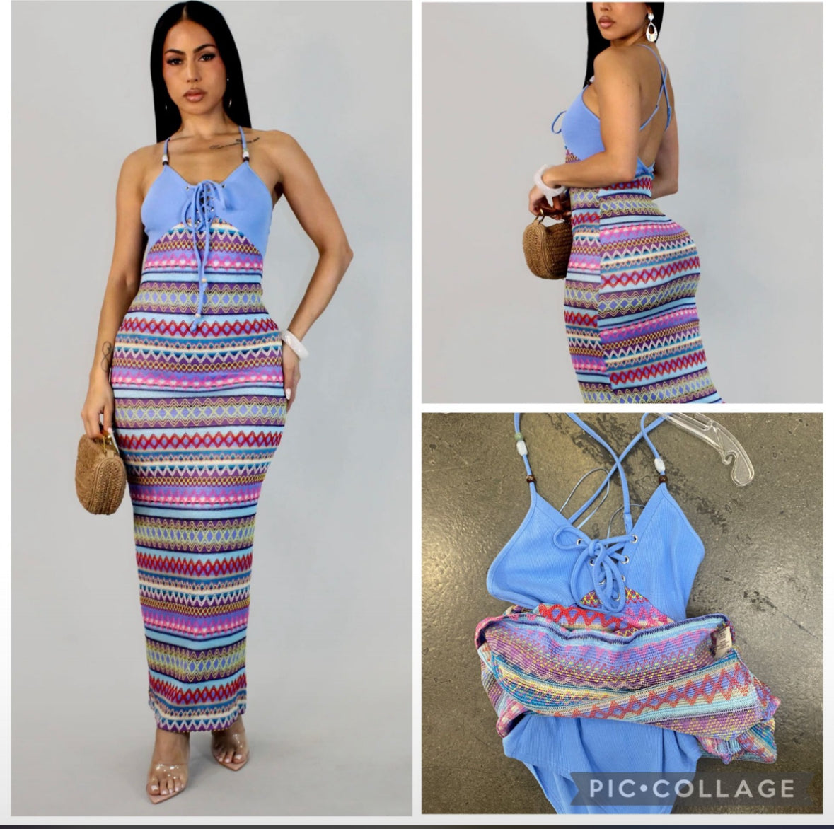 “Santorini Skies” Knit Maxi Dress