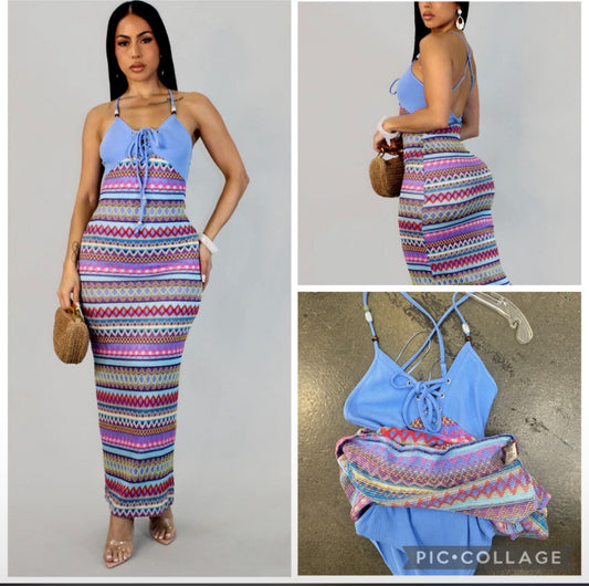 “Santorini Skies” Knit Maxi Dress