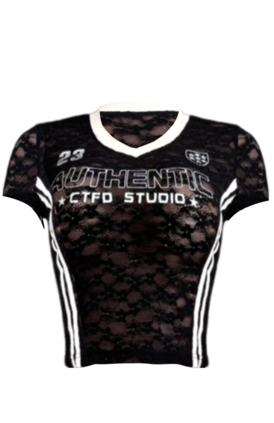 “Luxe Play” Lace Jersey Top