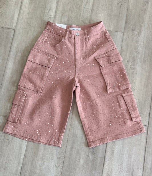 “Pretty Hustle” Rhinestone Cargo Shorts