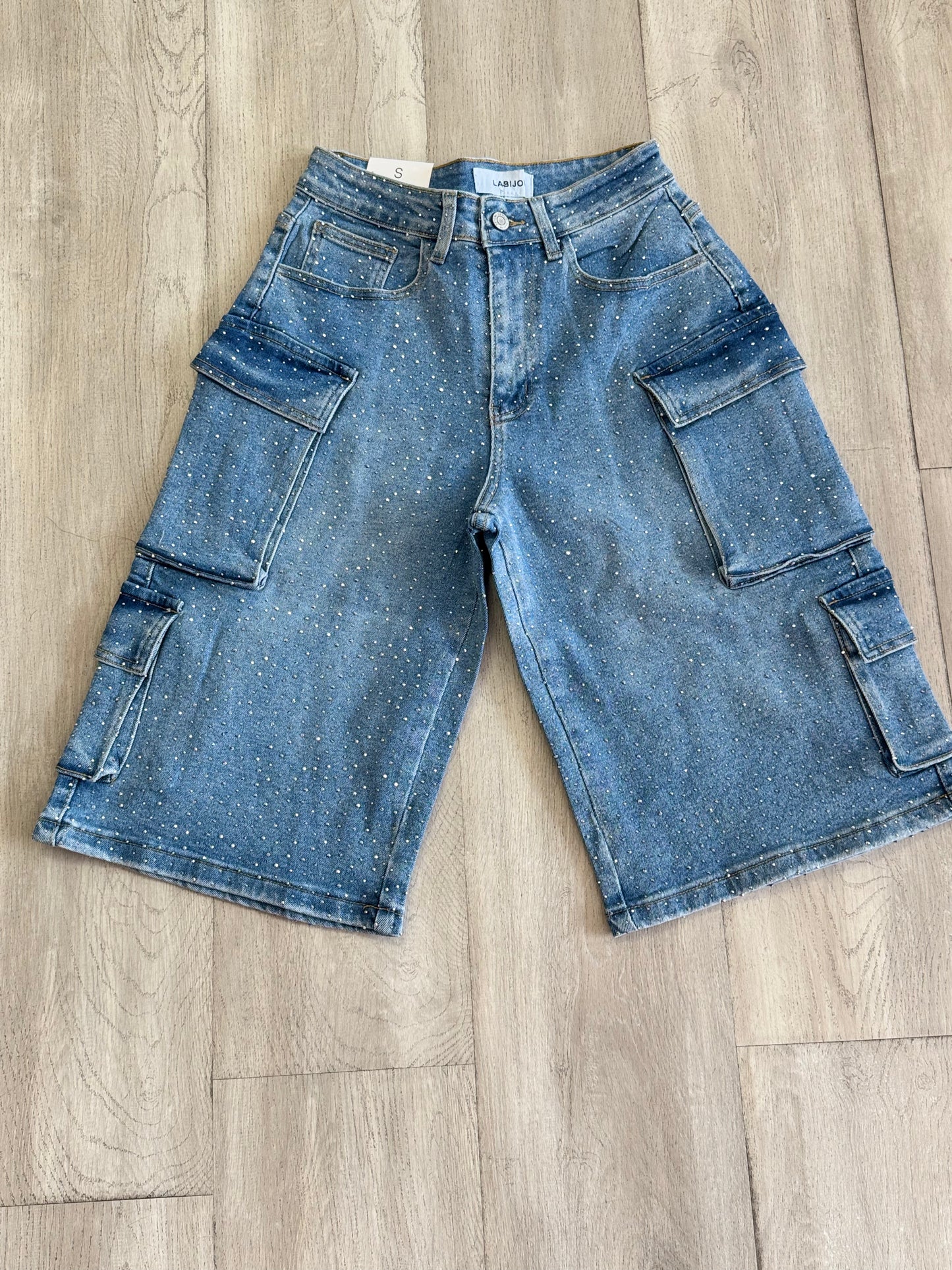 “Pretty Hustle” Rhinestone Cargo Shorts
