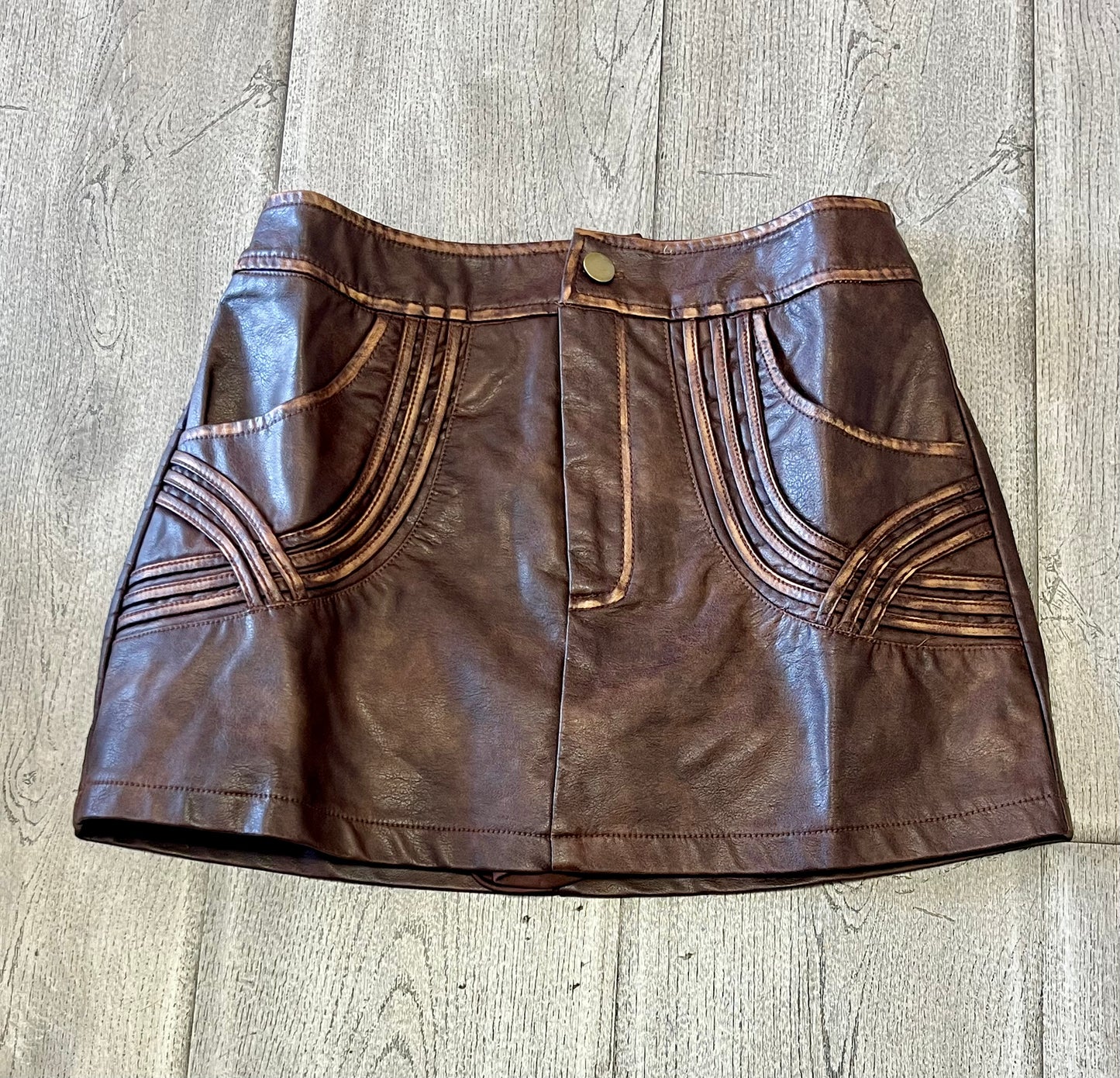 “Cognac Curve” Mini Skirt