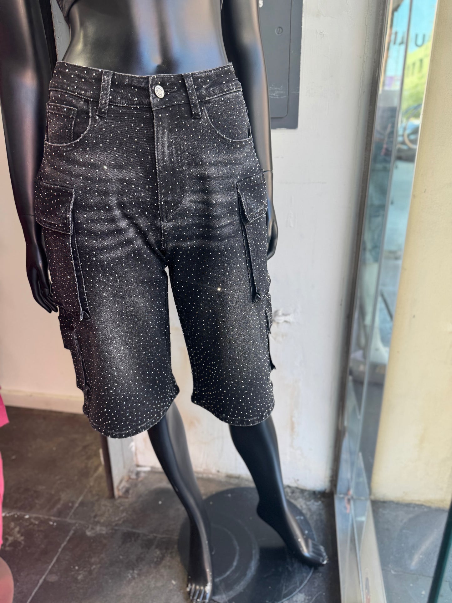 “Pretty Hustle” Rhinestone Cargo Shorts