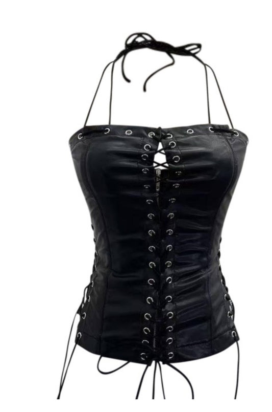 “Midnight” Lace Vinyl Corset Top