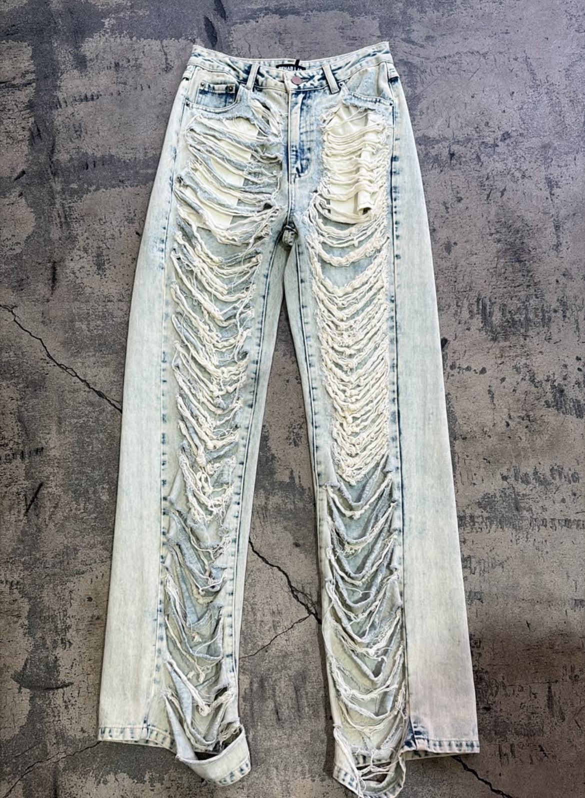 “Shredded Ice” Wide-Leg Denim Jeans