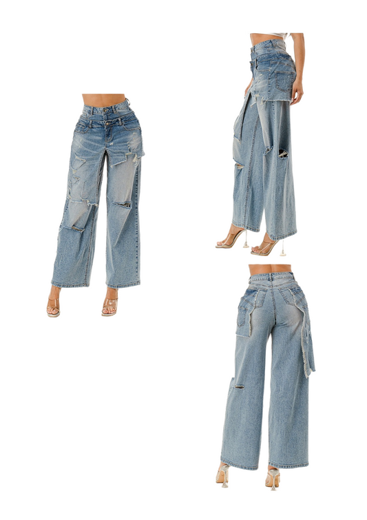 “Street Luxe” Layered Denim Jeans