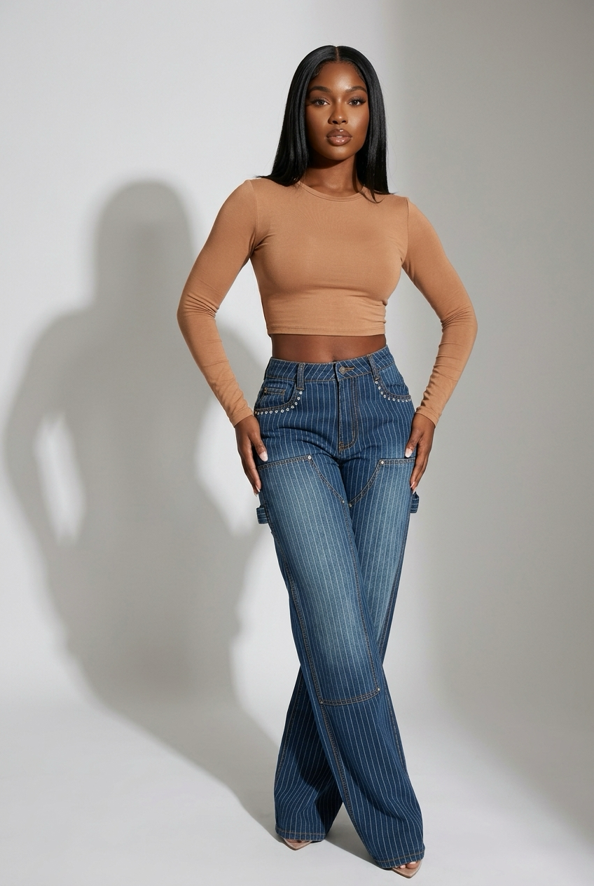 “Bossed Up” Pinstripe Carpenter Jeans