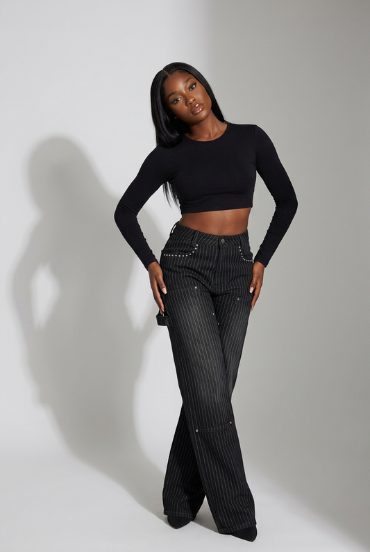 “Bossed Up” Pinstripe Carpenter Jeans
