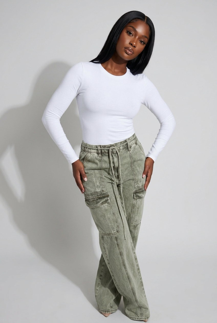 “Olive Rush” Cargo Denim