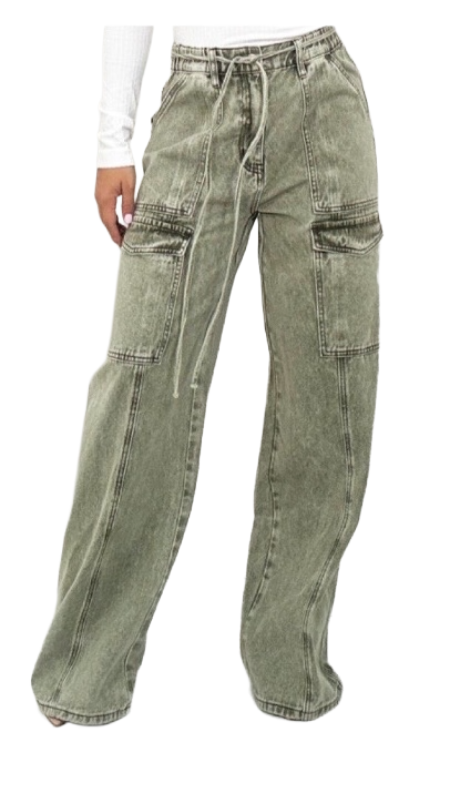 “Olive Rush” Cargo Denim