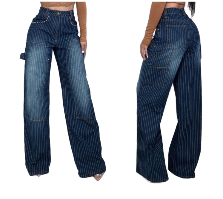 “Bossed Up” Pinstripe Carpenter Jeans