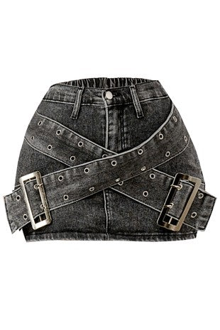 “Rebel Straps” Denim Skirt