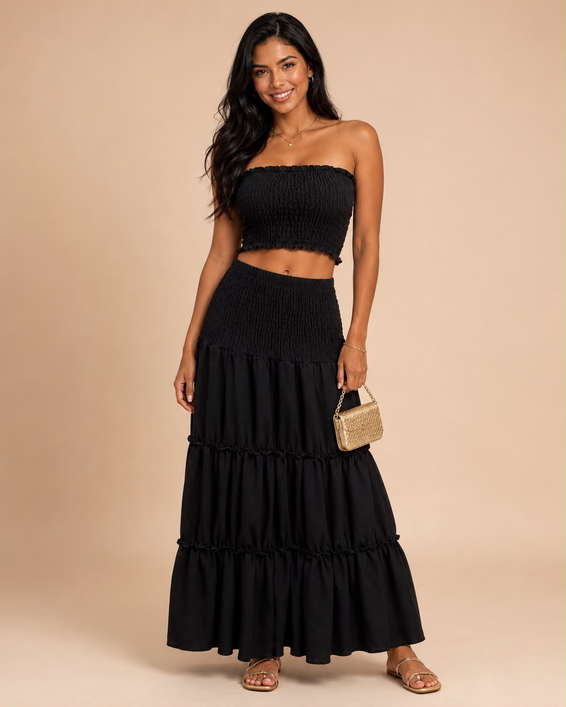 “Santorini Sunset” Smocked Maxi Skirt Set