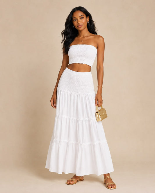 “Santorini Sunset” Smocked Maxi Skirt Set
