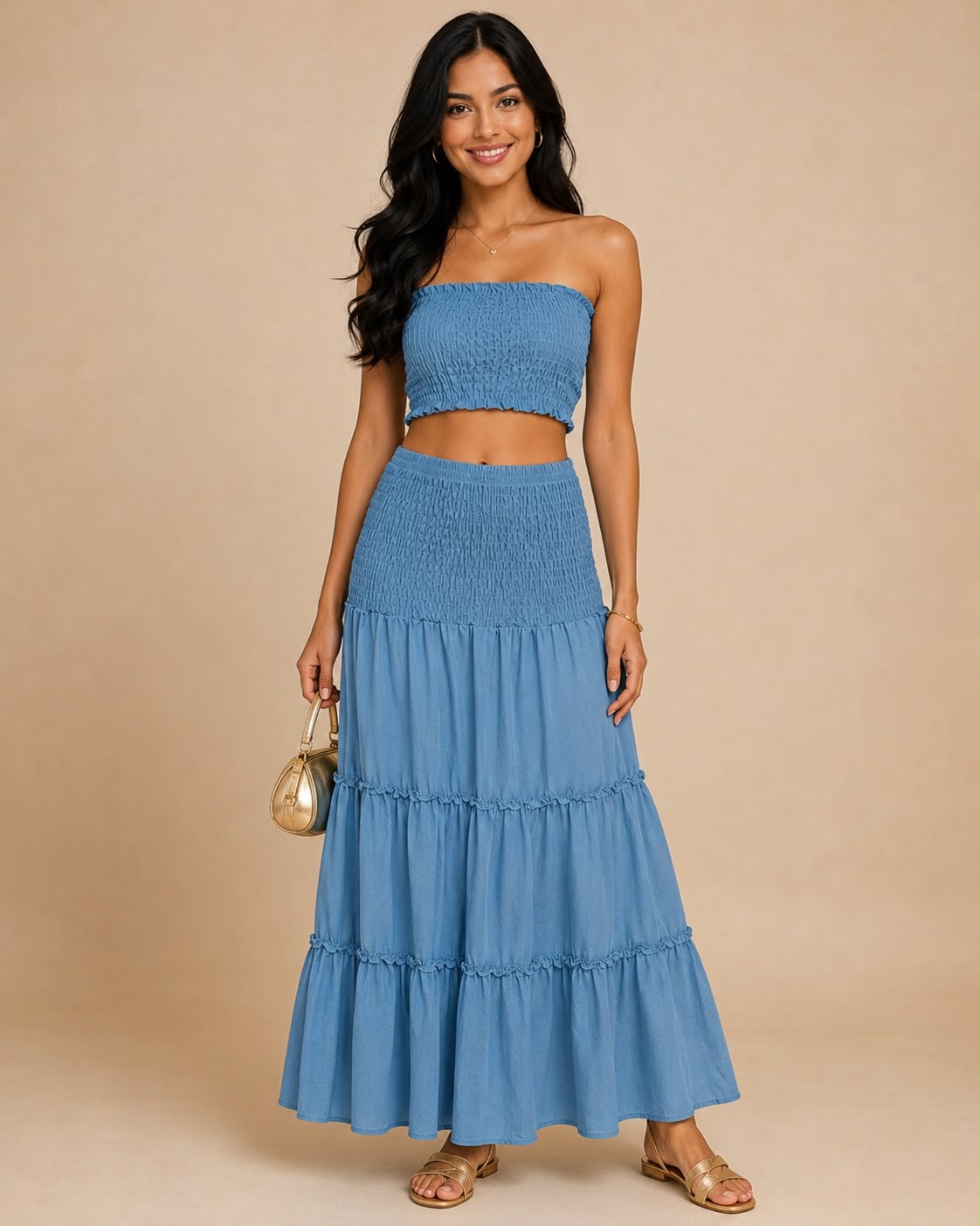 “Santorini Sunset” Smocked Maxi Skirt Set