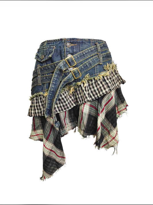 “Rebel Plaid” Denim Skirt
