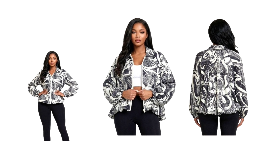 “Monochrome Muse” High-Low Bomber Jacket