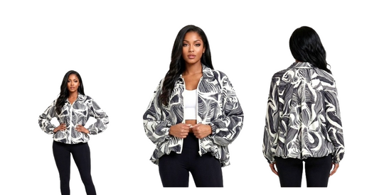 “Monochrome Muse” High-Low Bomber Jacket