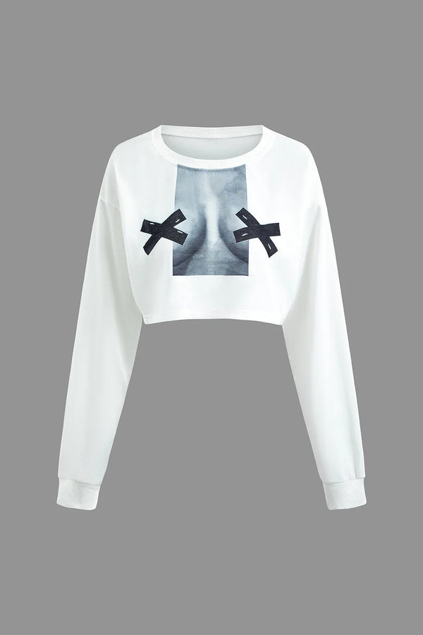 "Graphic" Long Sleeve Crop Top