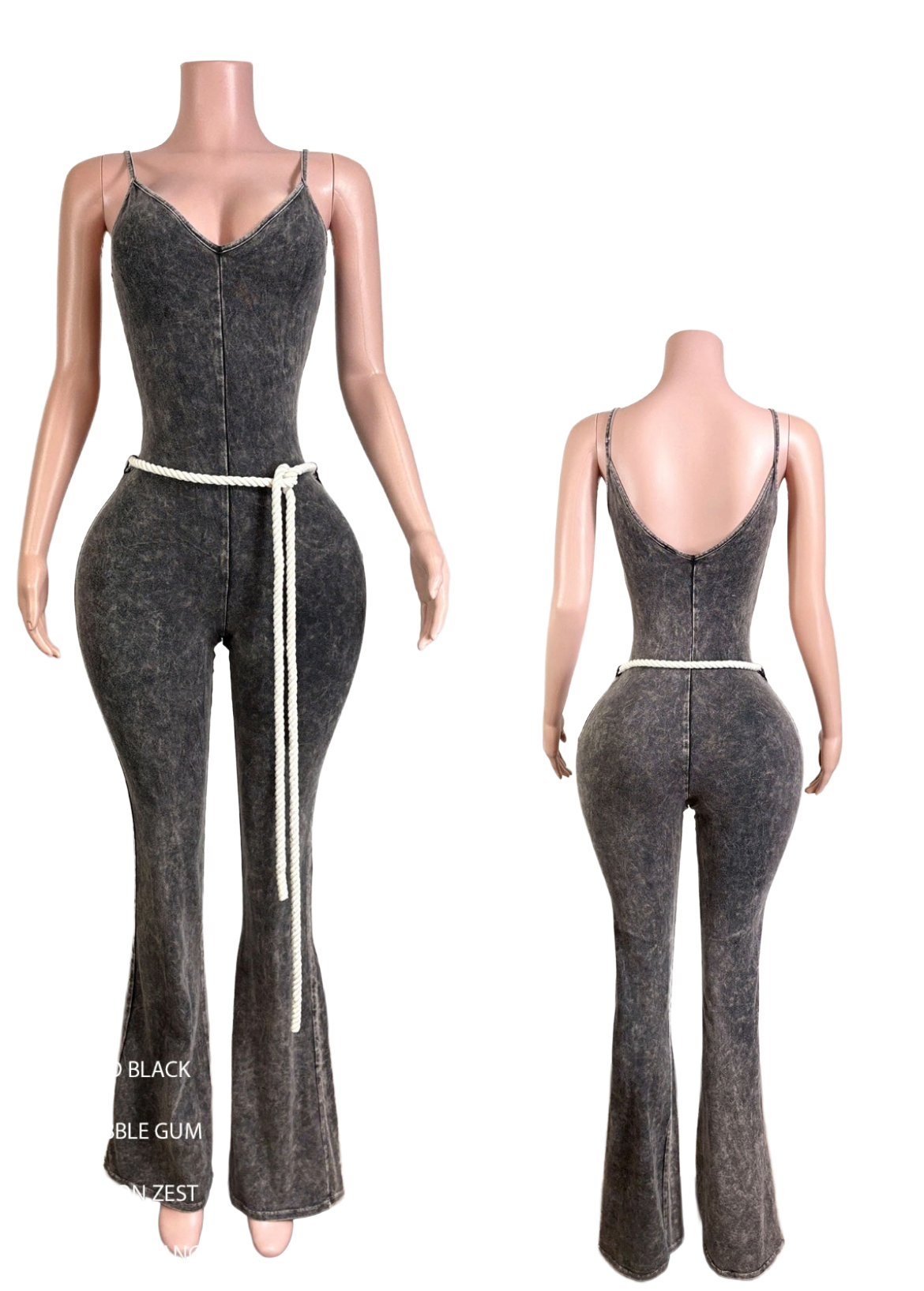 “Waistline Whisper” Mineral Wash Flare Jumpsuit