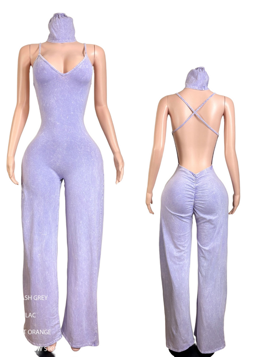 “Lavender After Dark” Open Back Mineral Jumpsuit