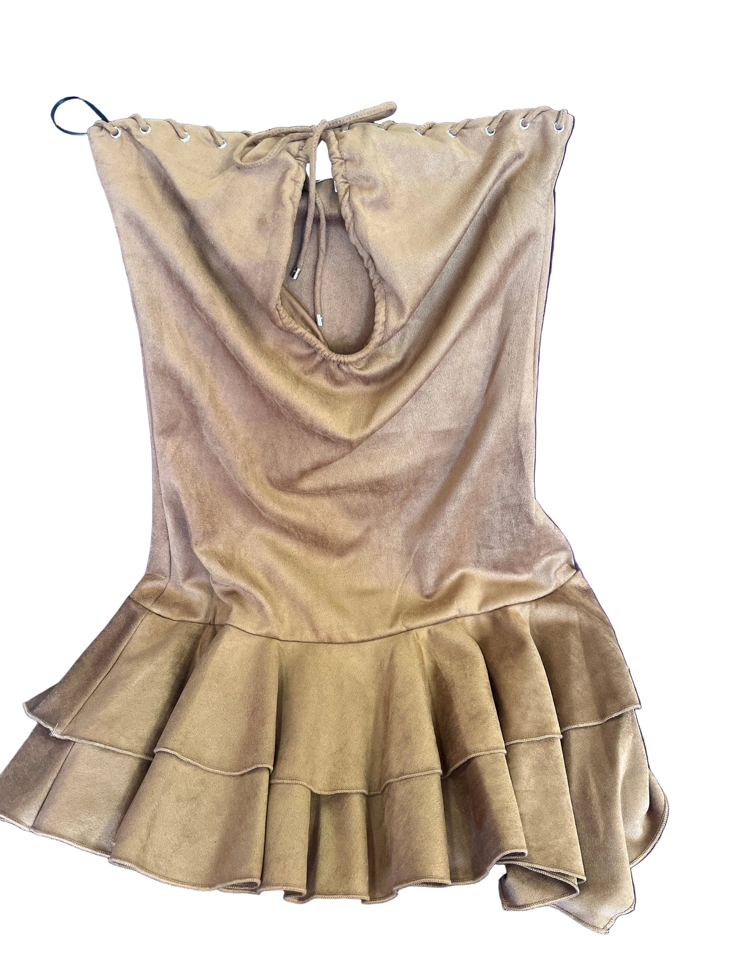 “Caramel Kiss” Suede Ruffle Mini Dress