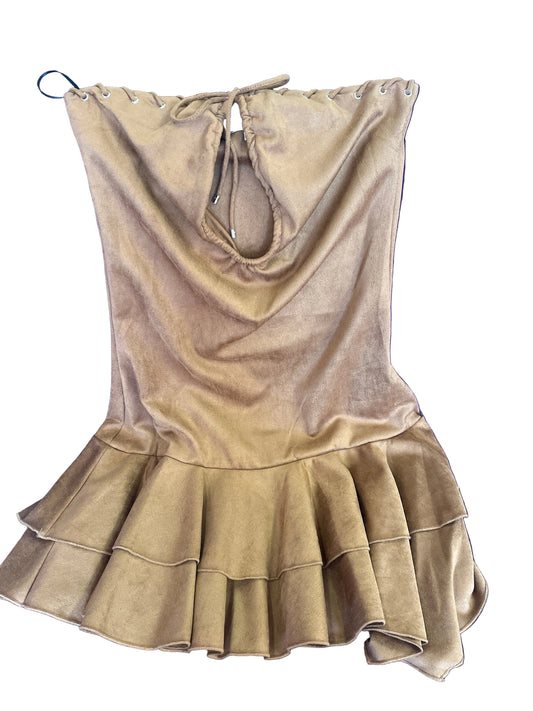 “Caramel Kiss” Suede Ruffle Mini Dress
