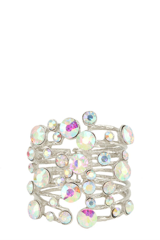 Multi Crystal Rhinestone Long Metal Bracelet