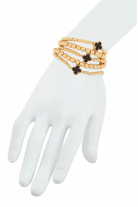 Black Clover Gold Beaded Stretch Bracelet Set – 5 Piece