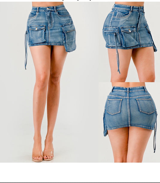 The “Main Character Cargo” Denim Mini Skirt