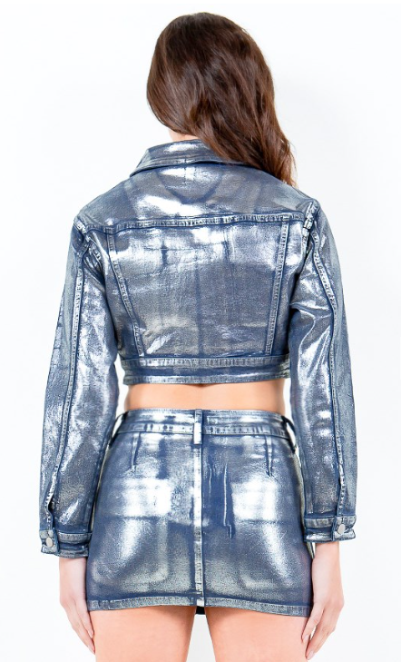 "Metallic" Cropped Jacket Skirt Set