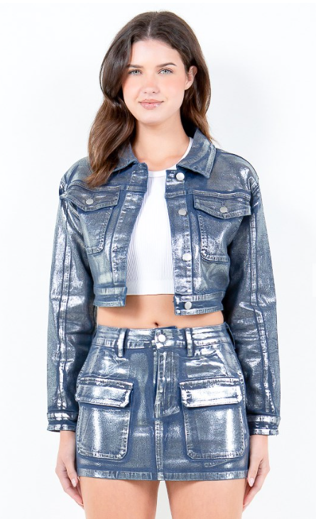 "Metallic" Cropped Jacket Skirt Set